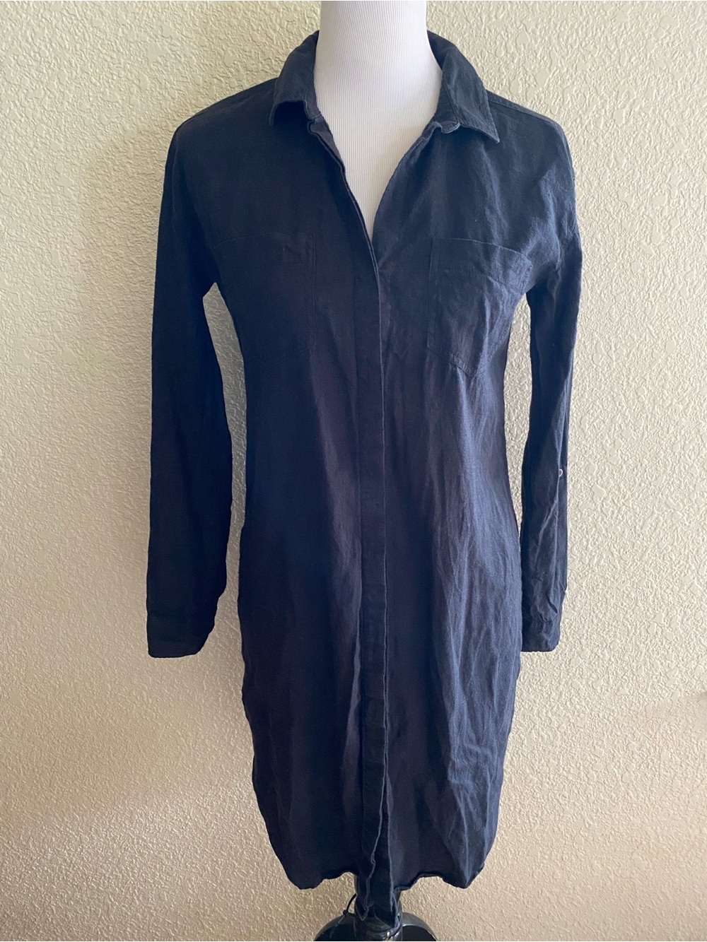 PrAna La Now Hemp Black Button-Front Shirt Dress Collared Mini Length: Small - Picture 2 of 9